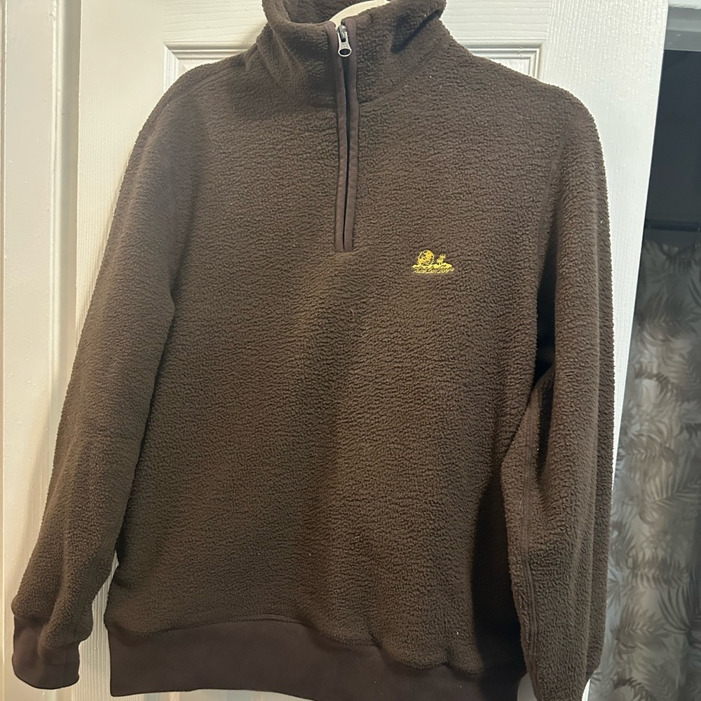 Aime Leon Dore brown half zip-up fleece sweater